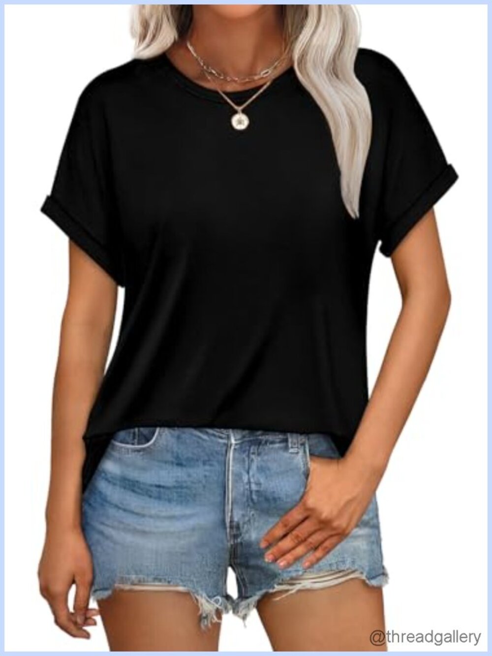 Womens Soft Lightweight Crew Neck Rolled Short Sleeve Basic Summer T-Shirt